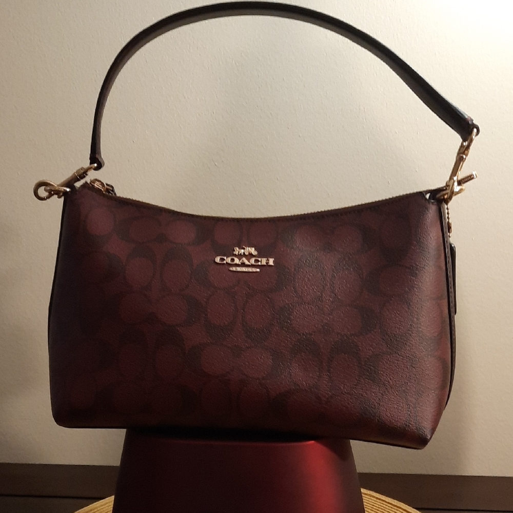 Coach Dark Red/Brown Signature Shoulder Bag